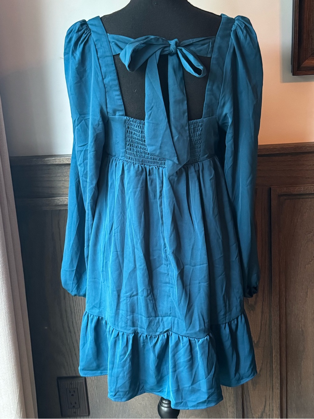 New In Teal Long-Sleeve Pleated Babydoll Dress large nwt - Picture 4 of 7